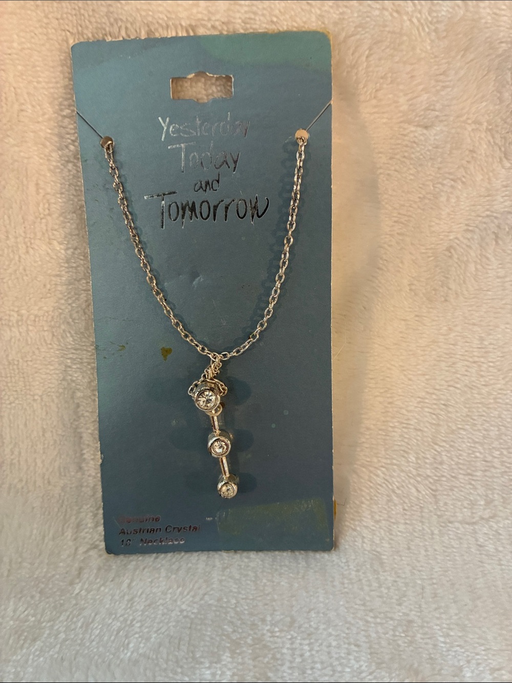 Silver Crystal Drop Necklace Yesterday/Today/Tomorrow